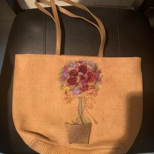 Cappelli Straworld Tote Handbag Wicker Flowers Purse Bag